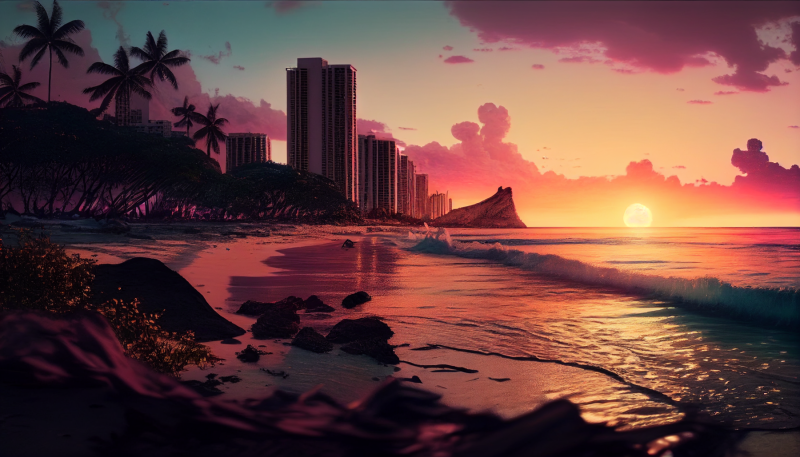 digzo0403_sea_coast_Sunset_Hawaii_Waikiki_beach_photorealistic__b5abaa98-82b0-4bea-8387-58225bdf8dd9